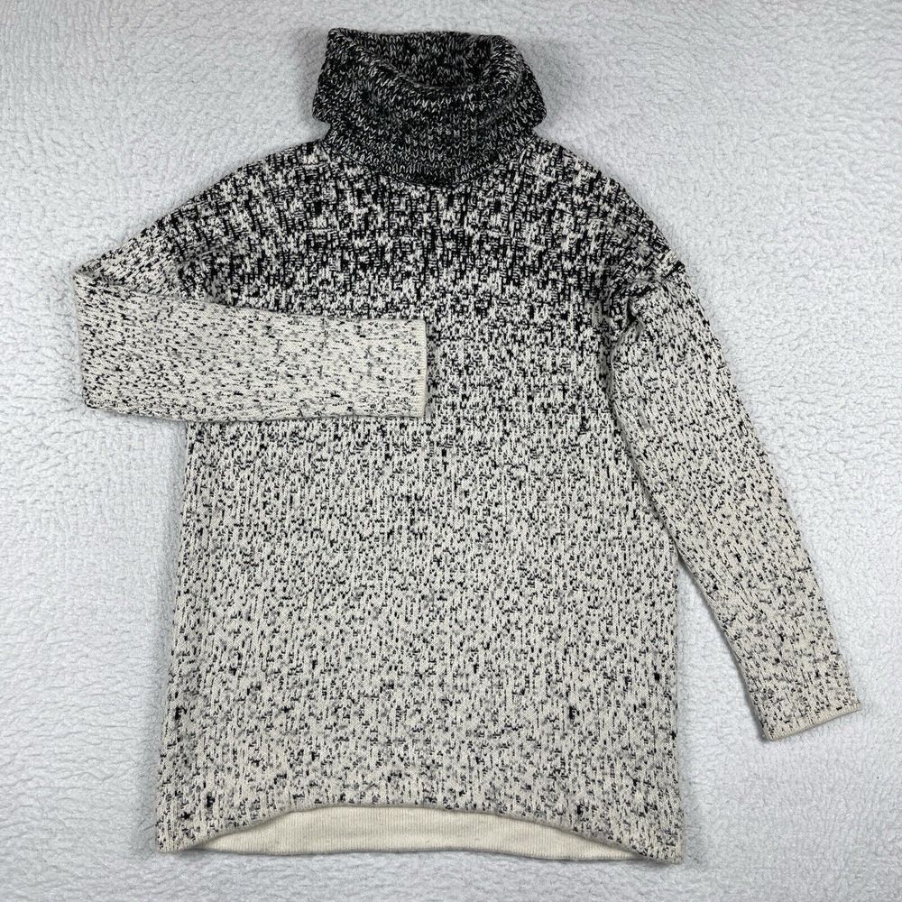 Athleta Sweater Womens XS Black Cream Turtleneck Cashmere Wool Blend Marled Cozy